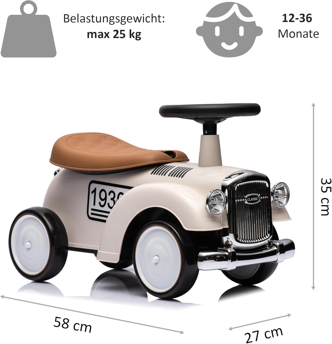 LEMODO Rutschauto ab 1 Jahr, Kinderauto im Retrodesign, Rutscherfahrzeug mit Hupe und Stauraum, Kind