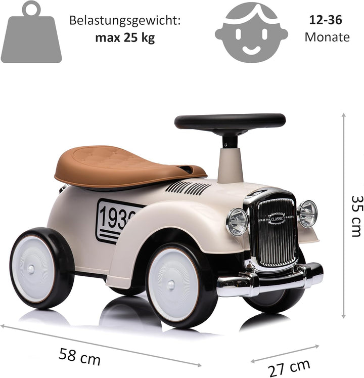 LEMODO Rutschauto ab 1 Jahr, Kinderauto im Retrodesign, Rutscherfahrzeug mit Hupe und Stauraum, Kind
