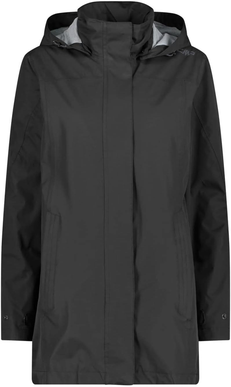 CMP Damen Lange Ripstop-regenjacke für Damen Regenparka XS Schwarz, XS Schwarz