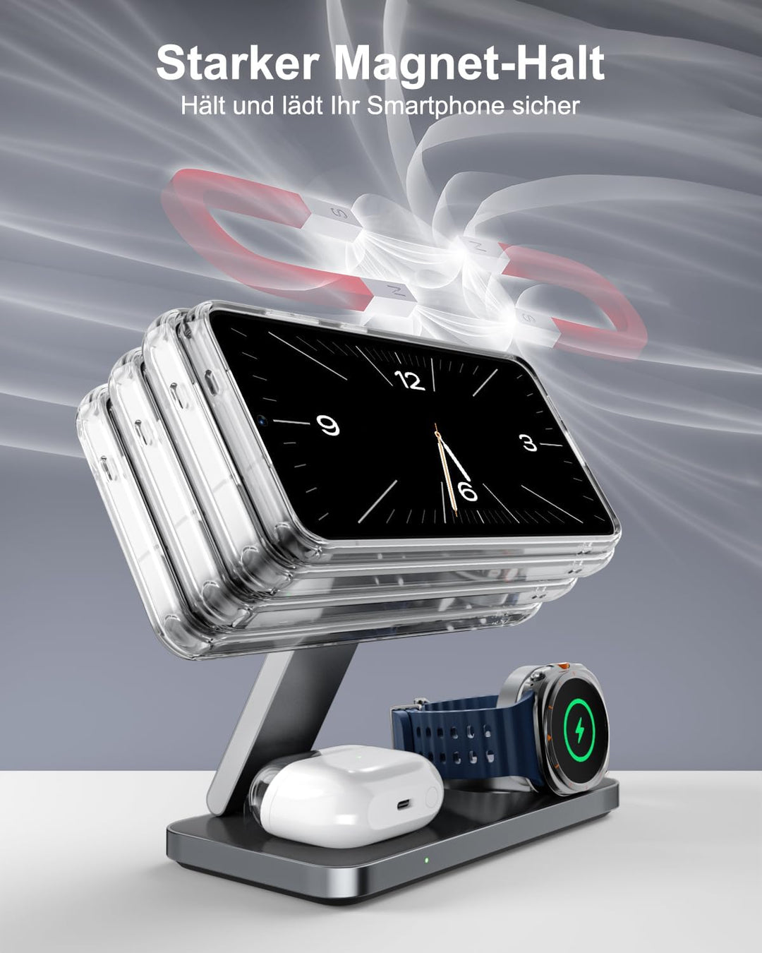3-in-1 Ladestation für Samsung, Faltbar Kabelloser Ladegerät für Galaxy S26/S25/S24/S23/Z Fold/Flip