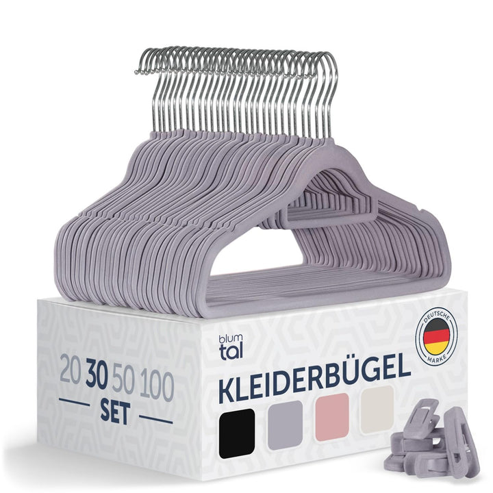 Blumtal Kleiderbügel 30 Stück Mit Clips - 360° Drehbar, Platzsparend, Rutschfest - Mit Klammern für
