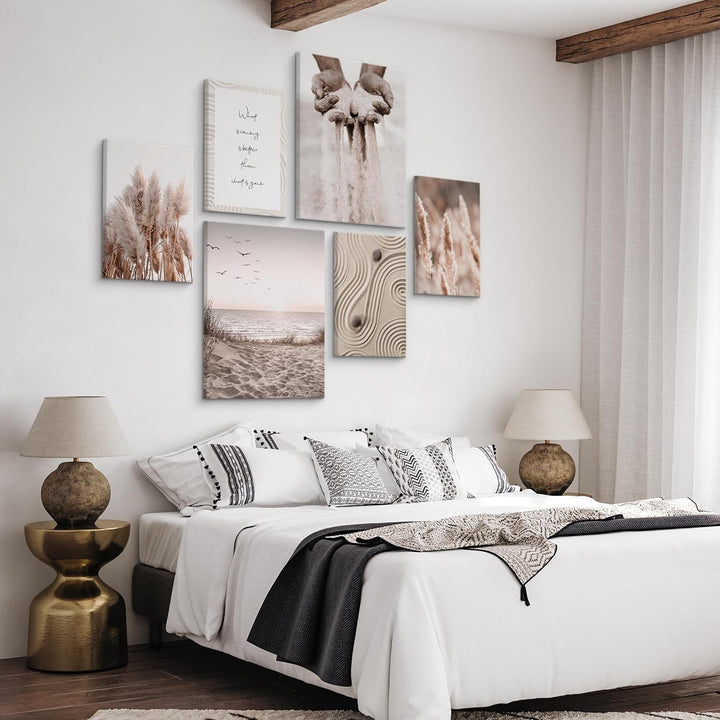 Muralo - Wandbilder Set - Leinwand Bilder Set Aufhängefertig in Boho Stil - das Leinwandbilder Set -