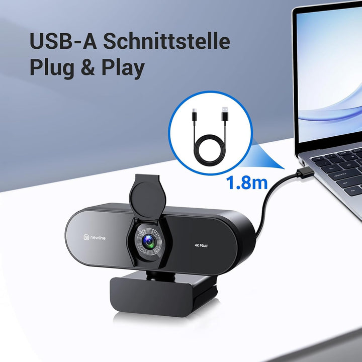 4k Webcam mit 2 Mikros, 12 Megapixel, Sofortiger Dual PDAF/CDAF-Autofokus, 1080p@60FPS, Klar Stereo-