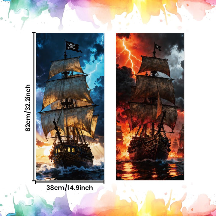 ANATTASOUL Mülleimer Aufkleber, 2 Blätter Mülltonnen Aufkleber 38×82cm Sturm Piratenschiff Selbstkle