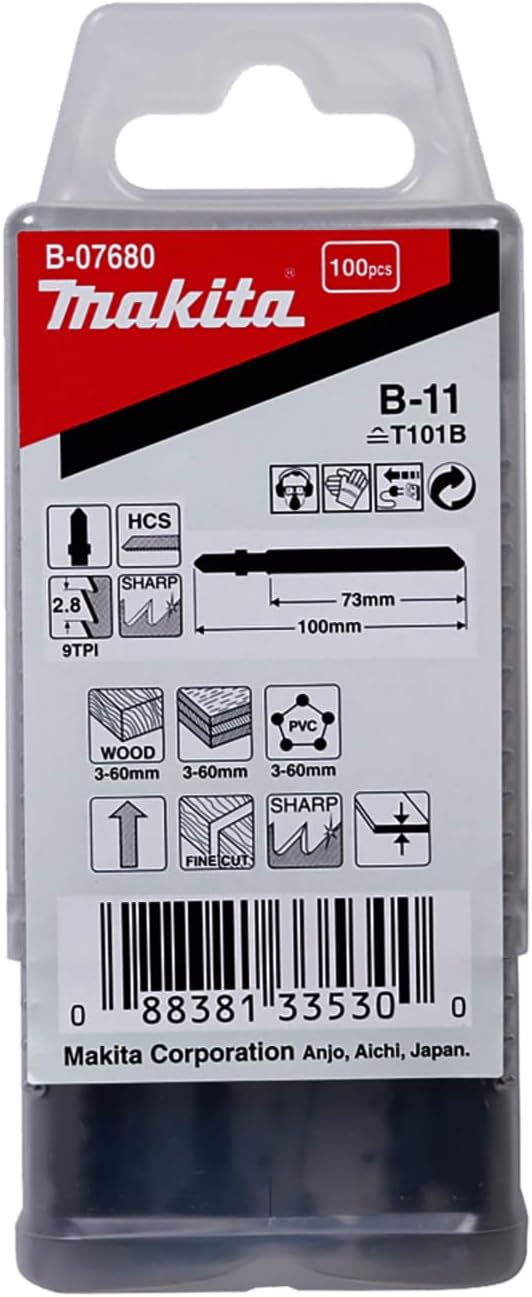 Makita B-07680 Stichsägeblatt B-11 HCS 100 Stück, ideal für saubere Schnitte in Holz und Kunststoff
