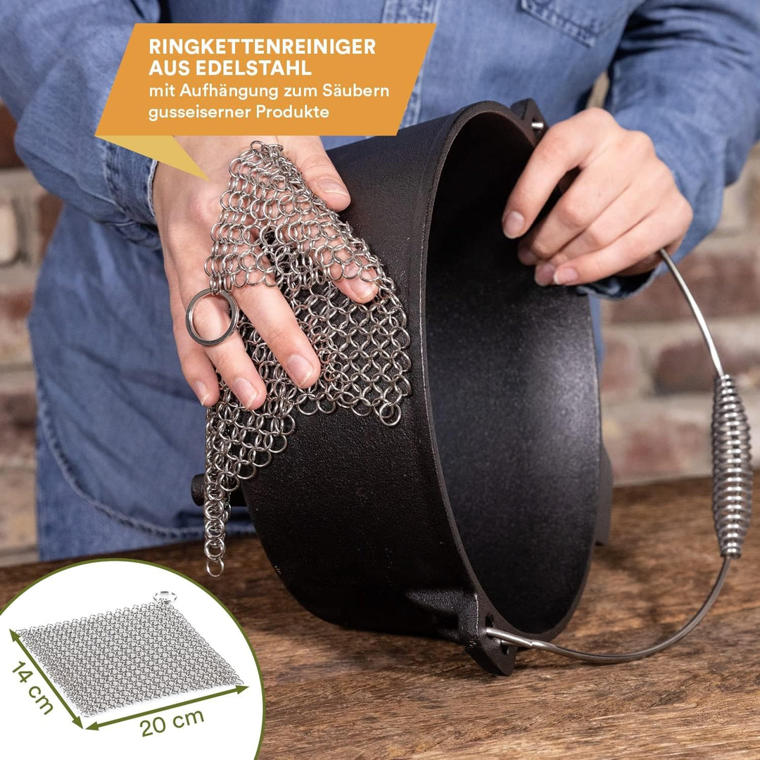 Skandika Dutch Oven Gusseisen Pflegeset | Zubehör Einbrennpaste/Pflegepaste, Ringreiniger, Pinsel, T