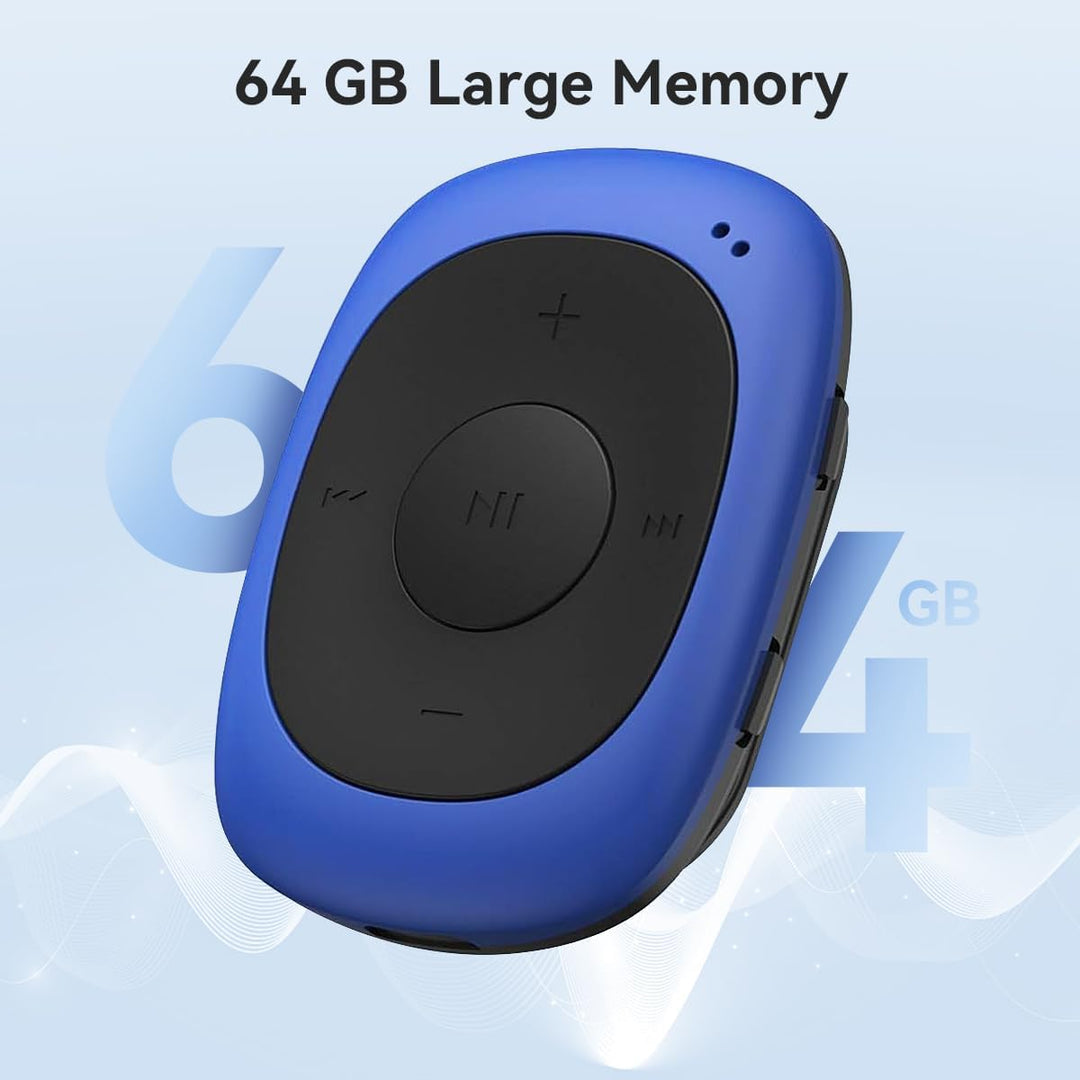 AGPTEK Mini Clip 64GB MP3 Player mit Bügel-Kopfhörer und Silikon Hülle, Leichter Sport Musik Player