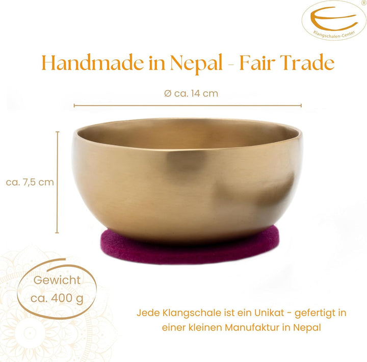 Tibetische Klangschale ca. 400g mit OM-Mandala-Gravur – Handgeschmiedet in Nepal – Fair Trade – Für