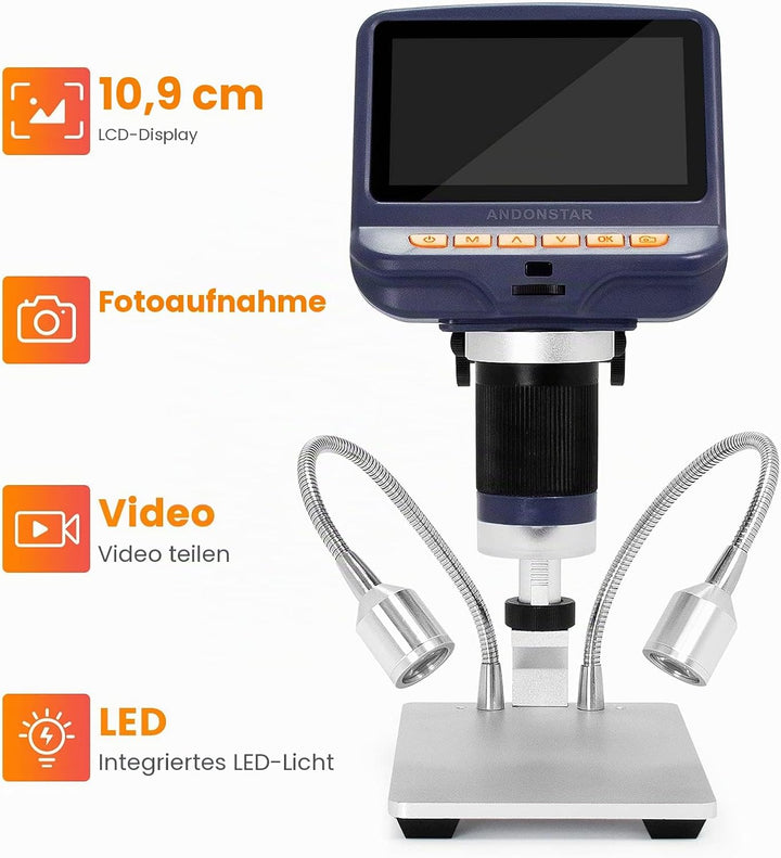 Andonstar AD106S USB-Digitalmikroskop, 10,9 cm Bildschirm-Mikroskop zum Löten/PCB/Uhr/Telefon-Repara