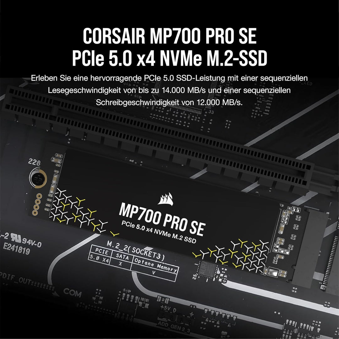 Corsair MP700 PRO SE 4 TB M.2 PCIe Gen5 x4 NVMe 2.0 SSD – M.2 2280 – Bis zu 14.000 MB/s Sequenzielle