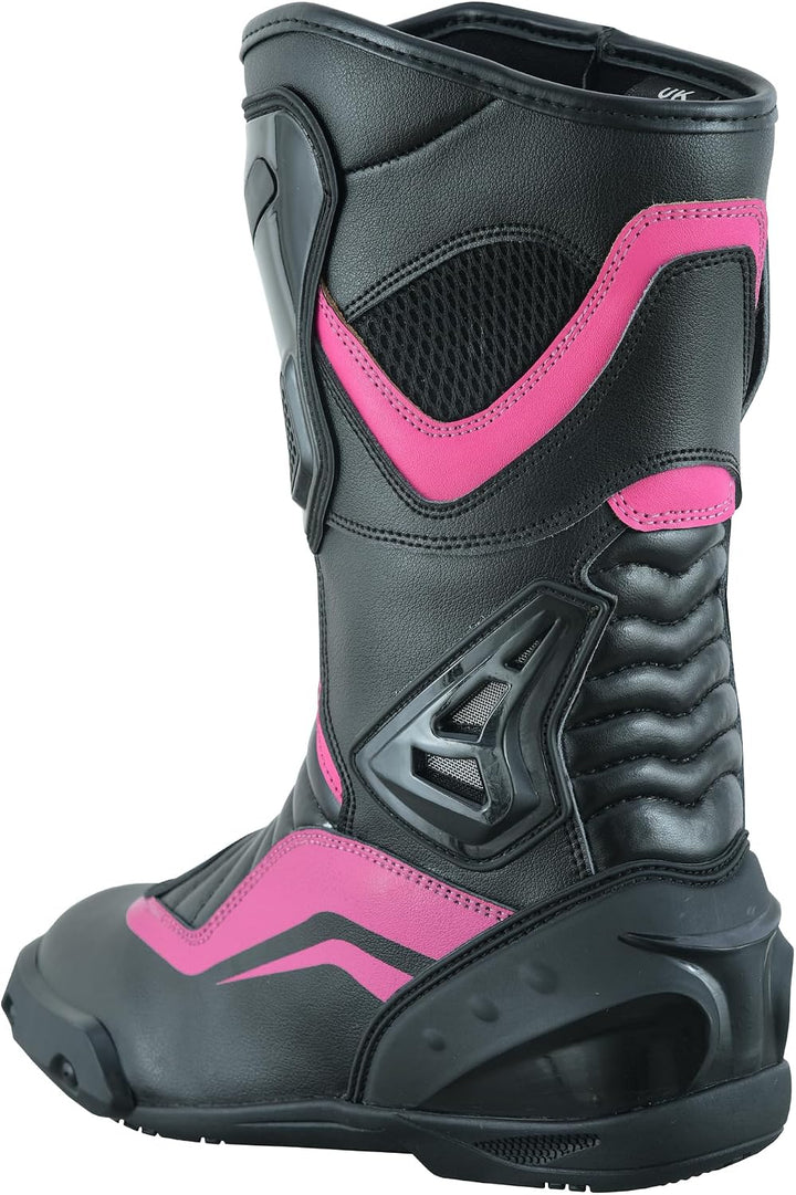 Motorradschuhe für Damen, knöchellang, Rosa, Motorradstiefel, wasserdichte Lederschuhe für Damen 41