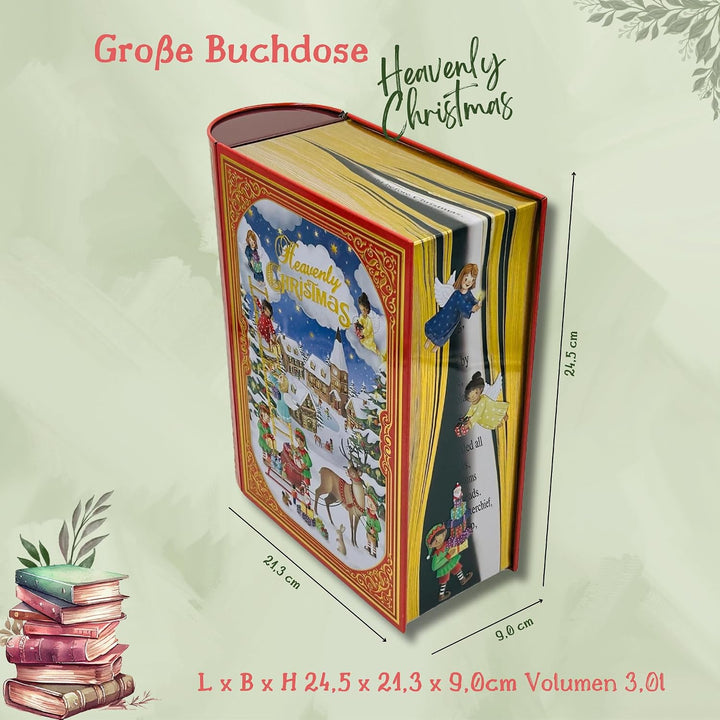 MediMuc Grosse Buchdose Heavenly Christmas - aufwändig geprägt und bedruckt - mit Engel- und Wichtel