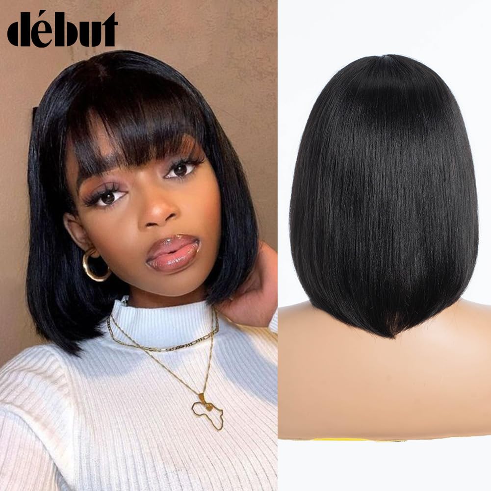 DÉBUT Echthaar Perücke mit Pony kurz Perücke Bob Pixie 10A brasilianisches Virgin Remy Hair 25cm 103