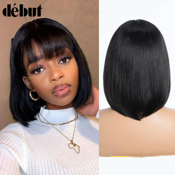 DÉBUT Echthaar Perücke mit Pony kurz Perücke Bob Pixie 10A brasilianisches Virgin Remy Hair 25cm 103