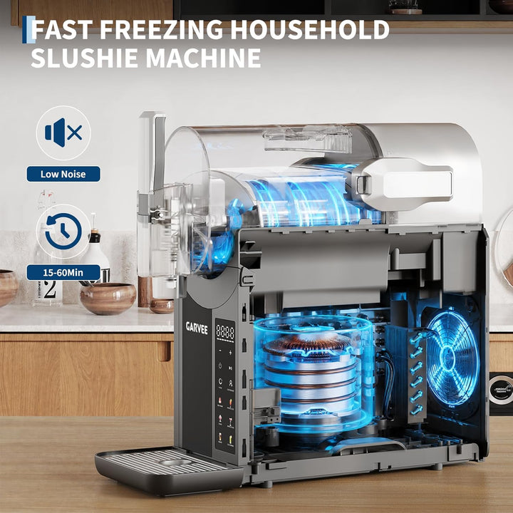 Slush Maschine, 6-in-1 Slush Ice Maker,2 l, 7 Smarten Programma, Softeismaschine Für Zuhause, Automa