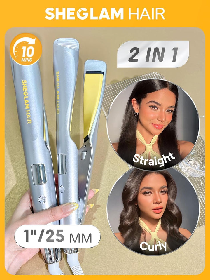 SHEGLAM Sleek Chic Twist Kiss Glätteisen – 2-in-1 Stylinggerät (Glätten & Locken), 1-Zoll-Barrel, 60