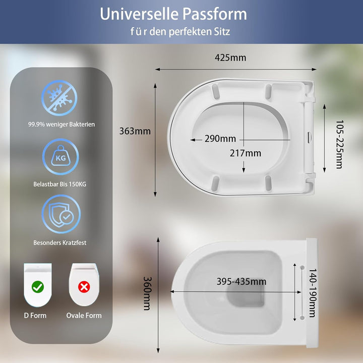 Toilettendeckel mit Absenkautomatik, WC Sitz Klobrille Toilettensitz mit Quick-Release Funktion& Ver