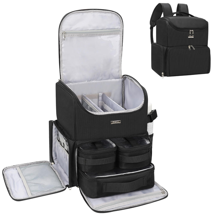 Relavel Makeup-Rucksack, grosse Make-up-Tasche mit 3 klaren Sets, Doppelwandige professionelle Kosme