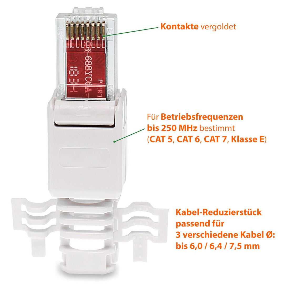 UC-Express CAT 6 RJ45 Netzwerkstecker - 8X RJ45 Netzwerk Stecker Steckverbinder - mit Zugentlastung