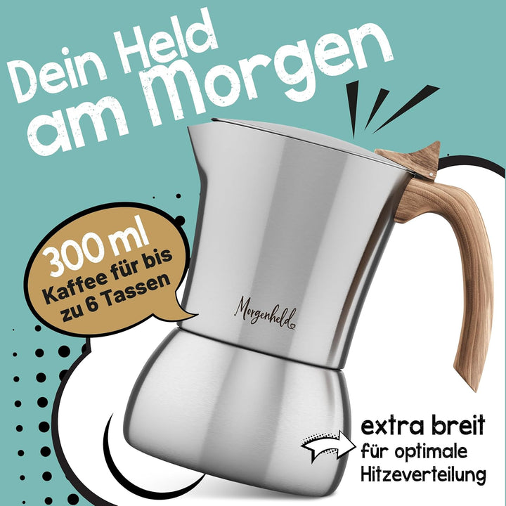 FLOW Premium Espressokocher aus Edelstahl 6 Tassen 300ml Induktion Espressokanne Espressomaker für z