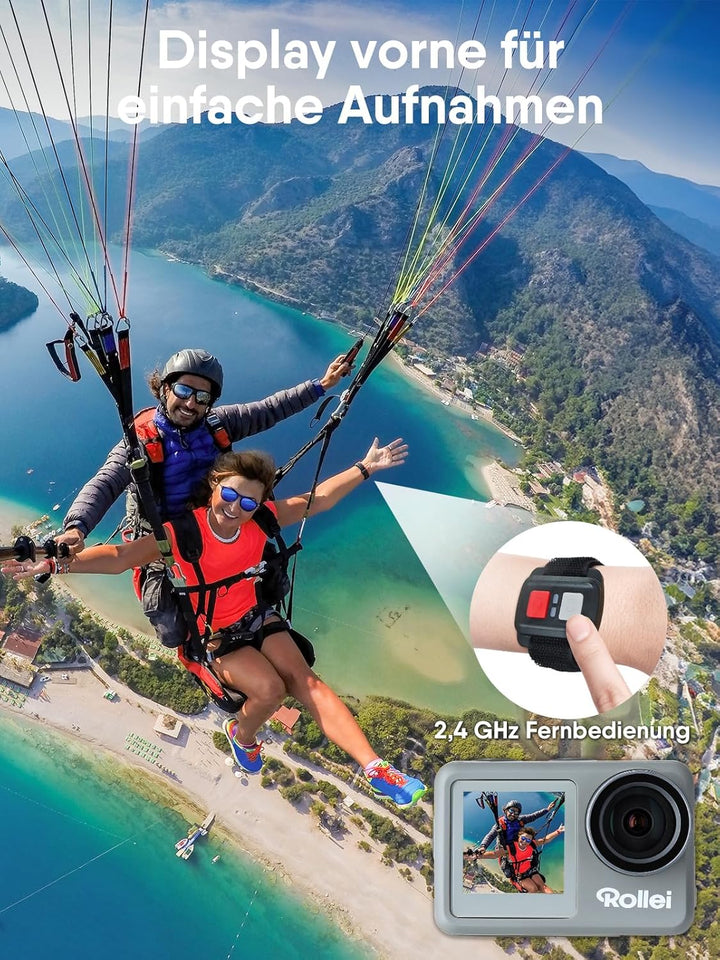Rollei Action-Cam 9s Plus I 4K 60fps Unterwasserkamera mit Selfie-Display, Bildstabilisierung, Zeitr