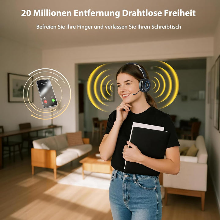 Earbay Kabelloses Headset mit Mikrofon für die Arbeit, V6.0 Bluetooth-Headset mit Geräuschunterdrück