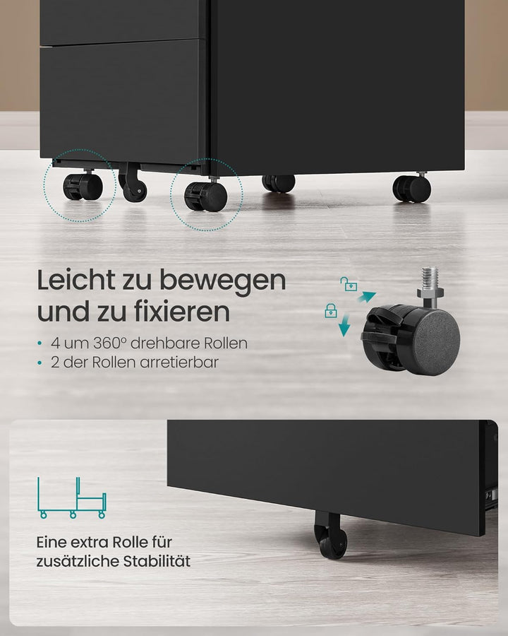 SONGMICS Rollcontainer, Metallschrank, mobiler Aktenschrank, Druckertisch, abschliessbar, 4 Schublad