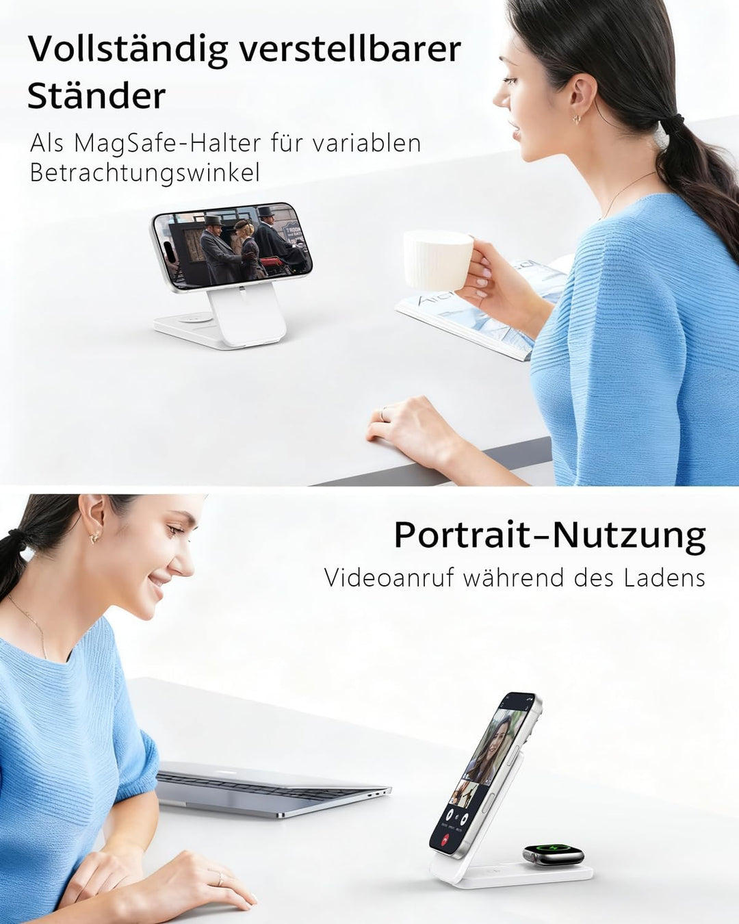 Ladestation Apple Watch und iPhone, Magnetische 3 in 1 Ladestation für iPhone 17/16/15/14/13/12 Seri
