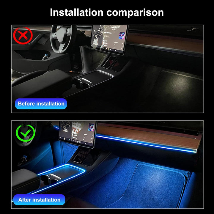 QAUBEN Auto Innenraum Umgebungsbeleuchtung Glasfaserkabel RGB 64 Farben Mehrfarbiges Musikauto Fussr