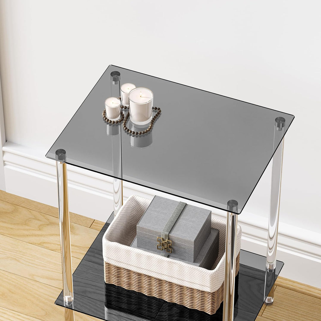 Beistelltisch Glas Eckig Nachttisch Transparent Glastisch Mobiler Couchtisch 2 Ablagen Glasregal Woh
