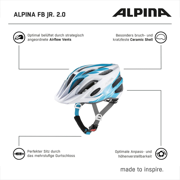 ALPINA FB JR. 2.0 - Stossabsorbierender, Leichter & Stabiler Fahrradhelm Mit nachrüstbarem LED Für K