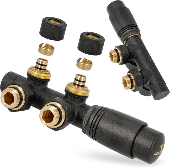 Multiblock Set Heizkörper Thermostat-Heizkörperventil Eckform 1/2'' Anthrazit Anschlussarmatur Therm