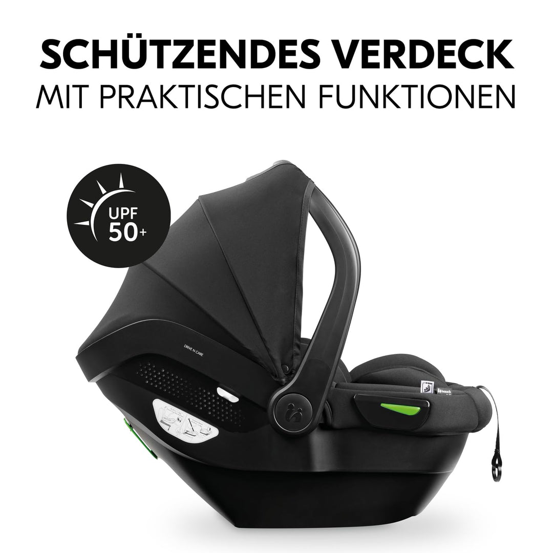 hauck Drive N Care Set, Schwarz - i-Size Babyschale mit Isofix Basisstation für Babys ab Geburt mit