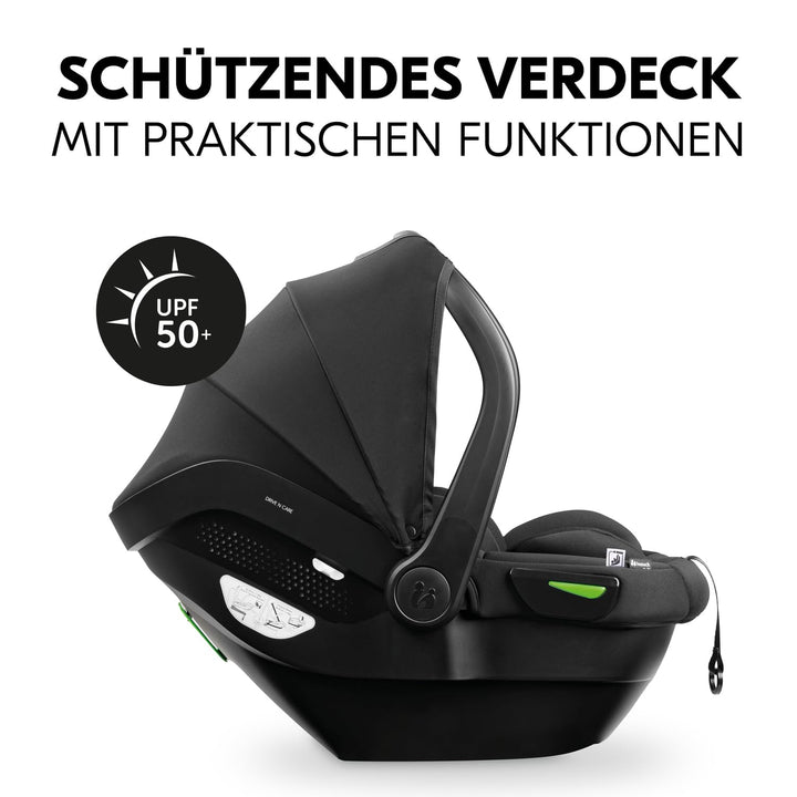 hauck Drive N Care Set, Schwarz - i-Size Babyschale mit Isofix Basisstation für Babys ab Geburt mit