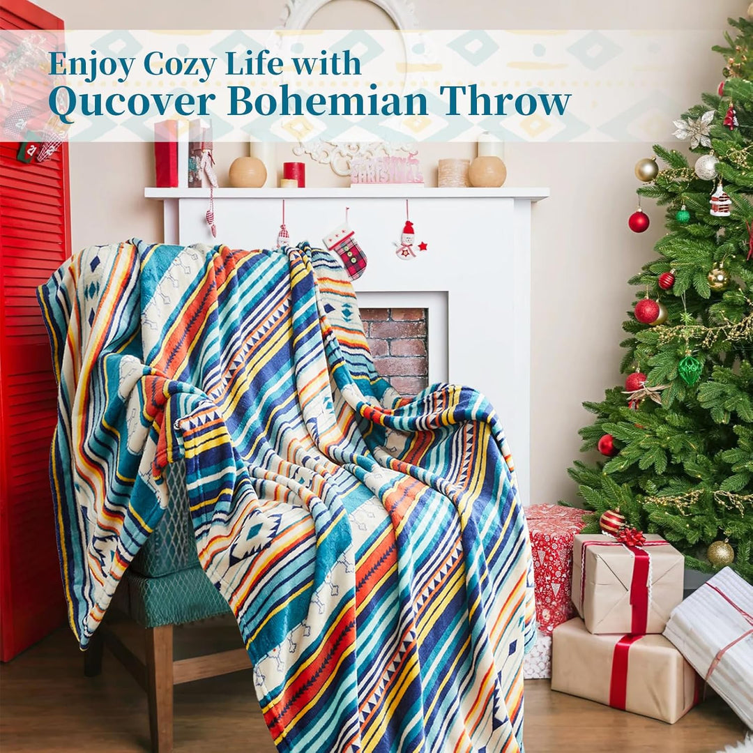 Qucover Kuscheldecke Wohndecke 130x150cm,Zweiseitige Bunte Decke Boho,Flauschig&Weich Sofadecke Couc