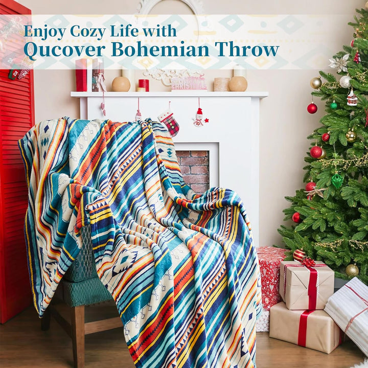 Qucover Kuscheldecke Wohndecke 130x150cm,Zweiseitige Bunte Decke Boho,Flauschig&Weich Sofadecke Couc