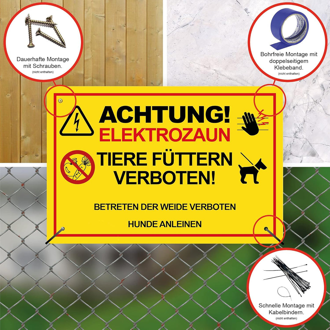 5 Stück XXL Achtung ! Elektrozaun Tiere füttern Weide betreten verboten Schild 30 x 40 cm aus stabil