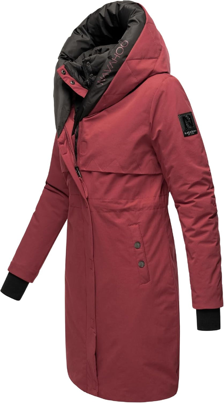 Navahoo Damen Mantel Lange warme Winter Steppjacke mit Kapuze Snowelf XS-XXL L Bordeaux, L Bordeaux