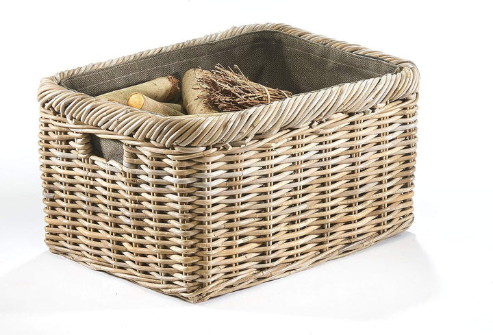 Kobolo Kaminholzkorb Holztrage für Kaminholz - Rattan Kubu grau - Textileinsatz, Grau