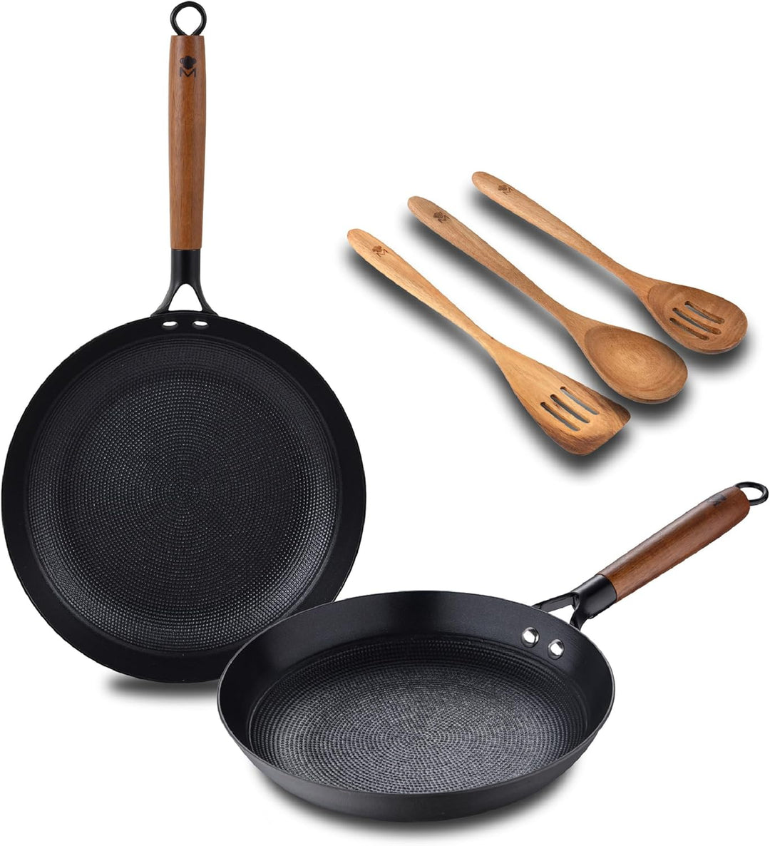 MasterPRO ODIN - Kochset: 24cm & 28cm Bratpfanne-3 Utensilien-Hochwertiges Gusseisen - Antihaftbesch