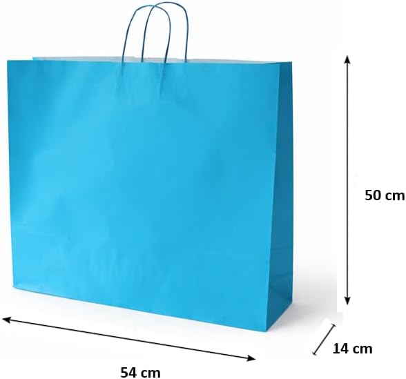 Papiertragetaschen mit Kordel extra gross 54 + 14 x 50 cm (50 Stück, HELLBLAU) 50 Stück Hellblau, 50