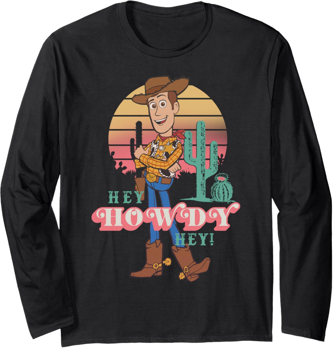 Disney Pixar Toy Story 4 Woody Hey Howdy Hey Retro Portrait Langarmshirt