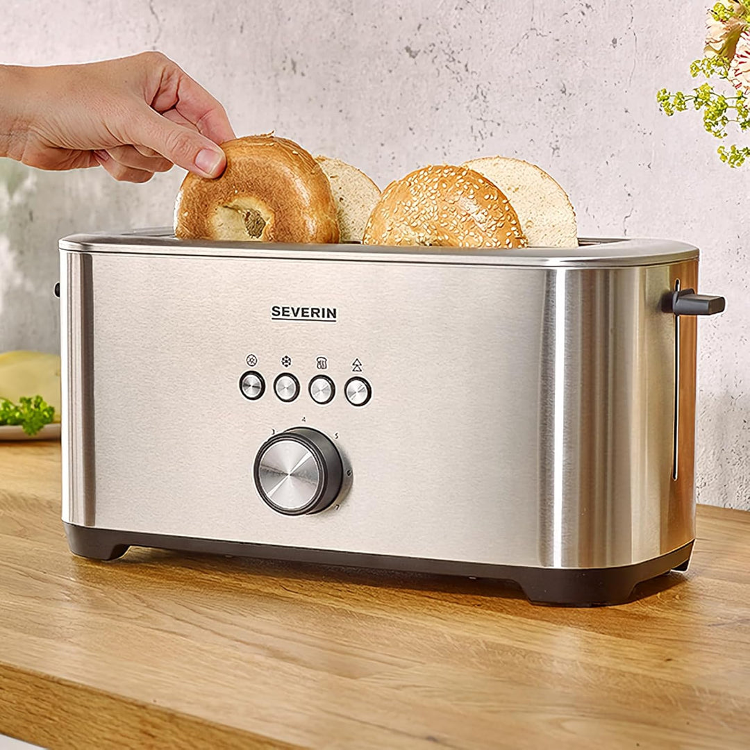 SEVERIN AT 2512 Langschlitztoaster mit Bagel-Funktion für einseitiges und energiesparendes Toasten,