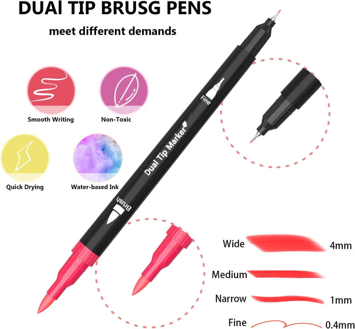 Sonlaryin Dual Brush Pen Set, Pinselstifte 132, Fineliner Set, Filzstifte Dicke und Dünne für Kinder