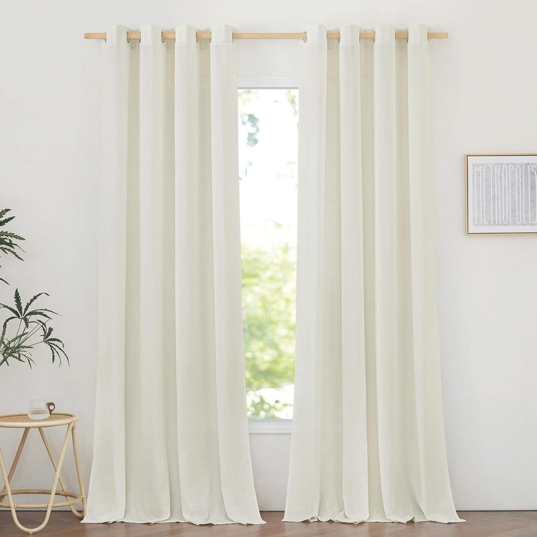 PONY DANCE Linen Curtains for Living Room Ösenschal 2er Set H 220 x B 140 cm Boho Gardinen Wohnzimme