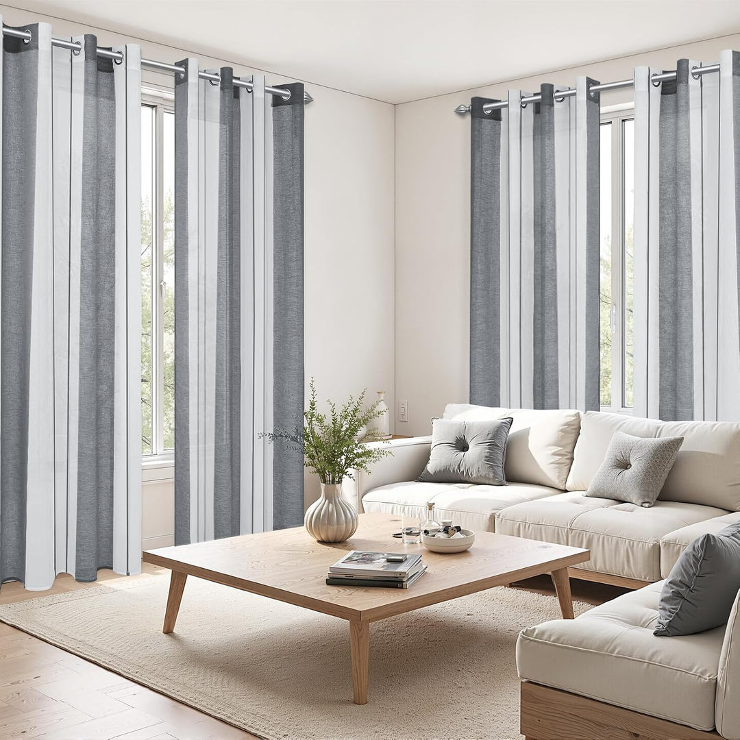 MRTREES Gardinen mit ösen, Voile Vorhänge Wohnzimmer Moderne Vorhang Weiss + Grau halbtransparent ge