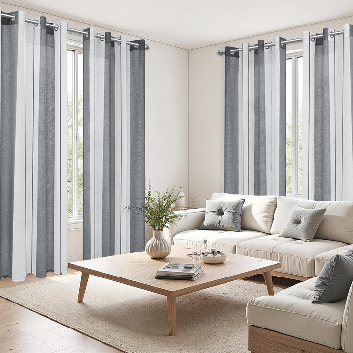 MRTREES Gardinen mit ösen, Voile Vorhänge Wohnzimmer Moderne Vorhang Weiss + Grau halbtransparent ge
