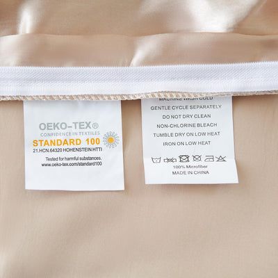 Freyamy Bettwäsche 135x200 Glatt Luxus Seide Bettwäsche Set Khaki Champagne Einfarbig Rüschen Romant