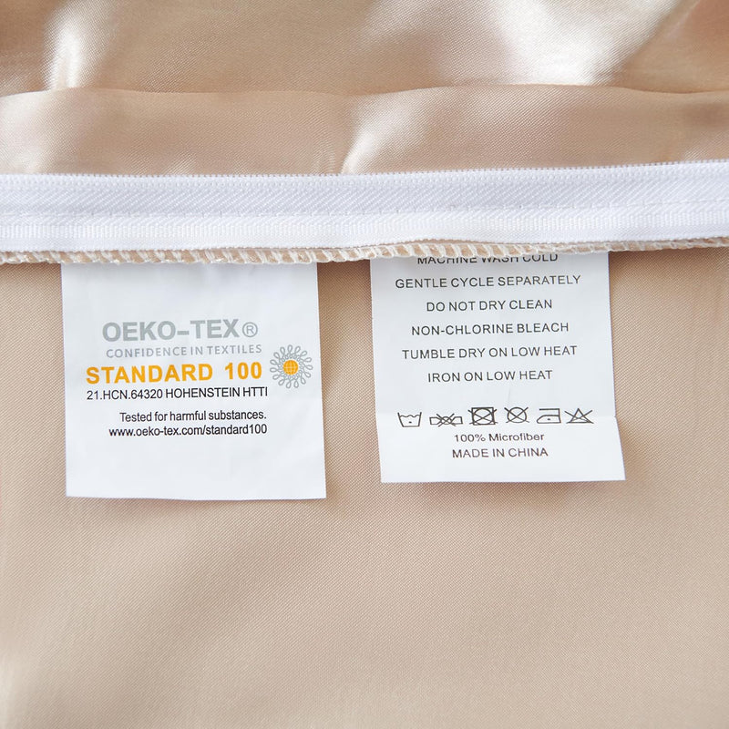 Freyamy Bettwäsche 135x200 Glatt Luxus Seide Bettwäsche Set Khaki Champagne Einfarbig Rüschen Romant