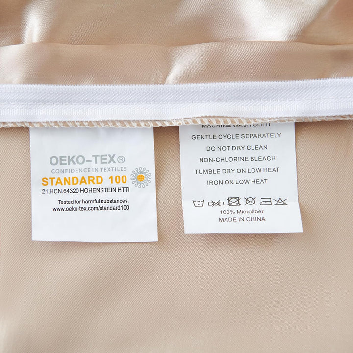 Freyamy Bettwäsche 220x240 Glatt Luxus Seide Bettwäsche Set Khaki Champagne Einfarbig Rüschen Romant